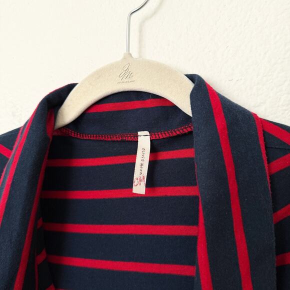 [Olivia Moon] Red Navy Striped Open Front Knit Blazer Jacket 3/4 Sleeves Size XL - Picture 10 of 11
